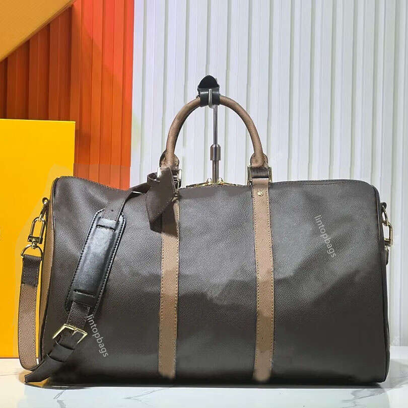 Designer Unisex Travel Bag High Quality Light Brown Splicing Dark Brown Canvas Coated Leather Women men Duffel Bag Man Handbag Shoulder bag, crossbody messenger bag