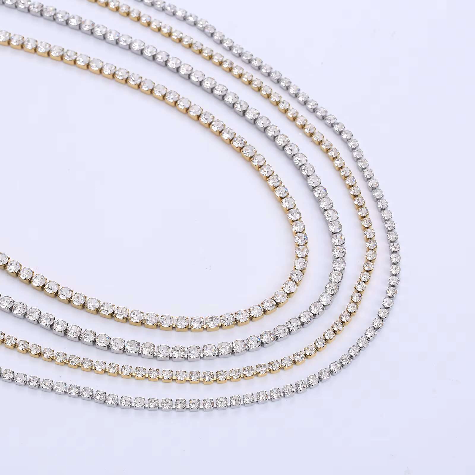 Fashion Jewelry Full Cubic Zirconia Necklaces 18K Gold Plated Stainless Steel Crystal Tennis Chain Clavicle Necklace YF3356