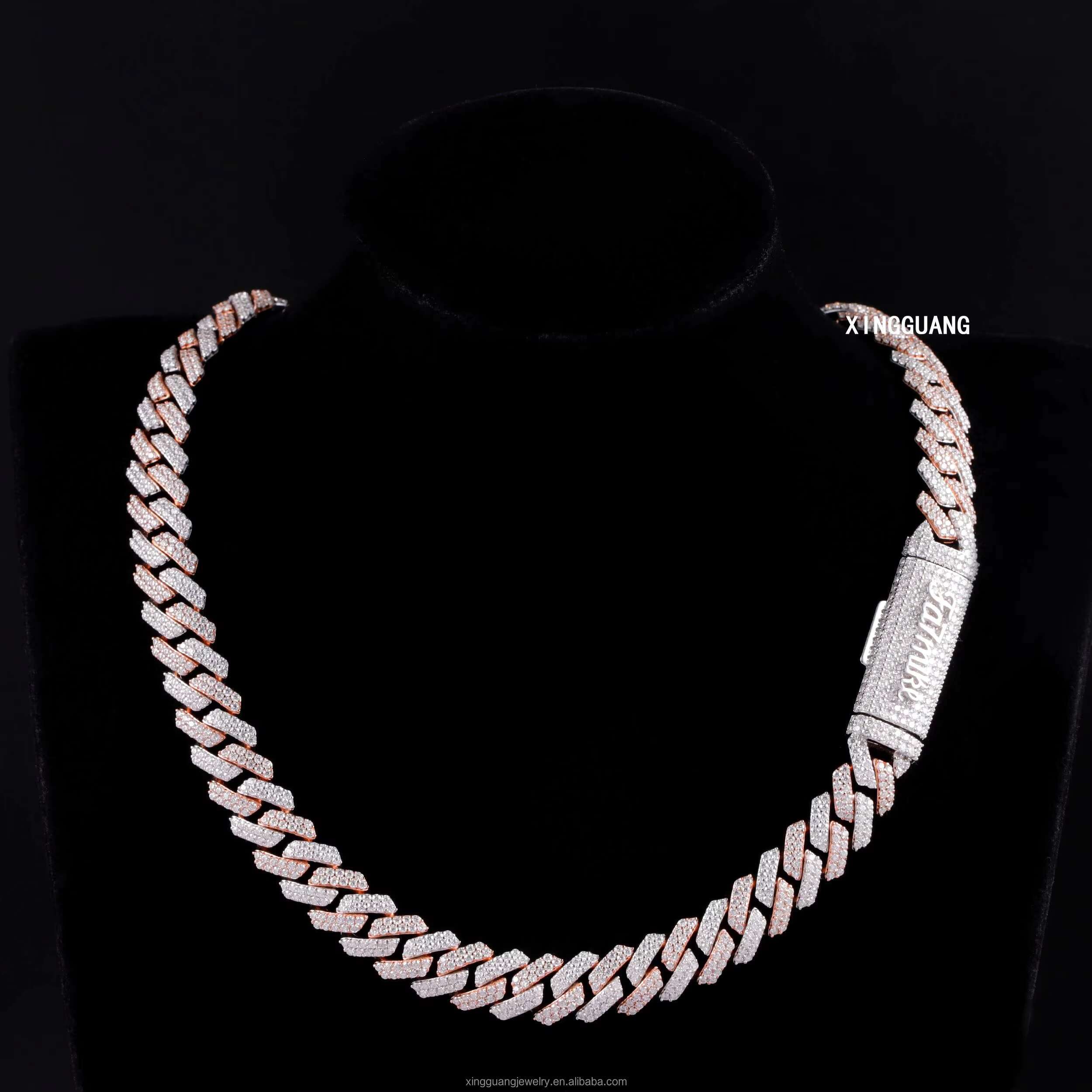 Two Tone Iced Out Moissanite Cuban Link Chain for Men 12mm Custom Name Clasp 925 Sterling Silver Cuban Chain Hip Hop Necklace