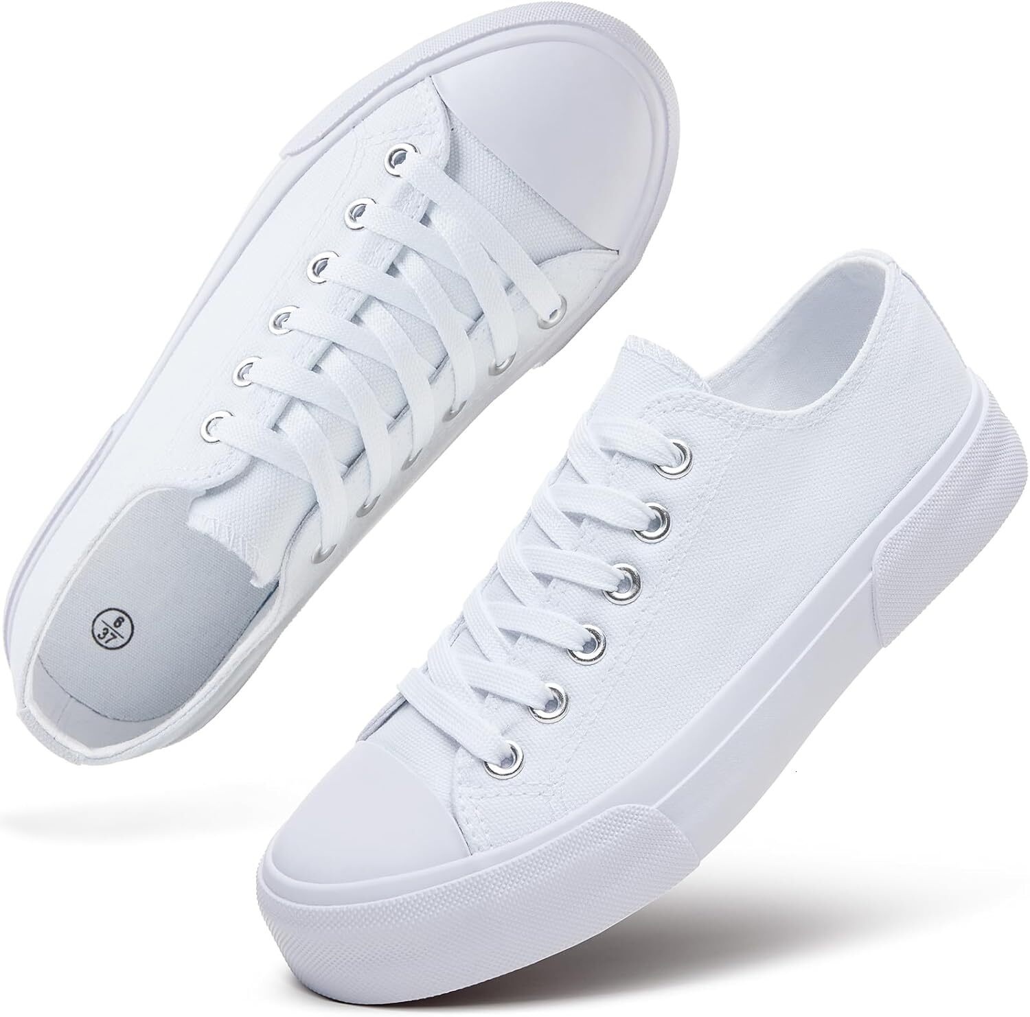White Low-Top Canvas Women's Fashion Sneakers Slip-On Casual Tennis Shoes