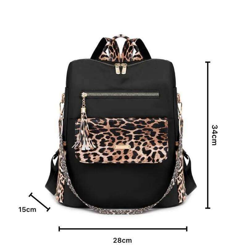 Fashionable Multi-function Leopard Backpacks for Women High Quality Tassel Backpack Lightweight Commute Nylon Travel Bag