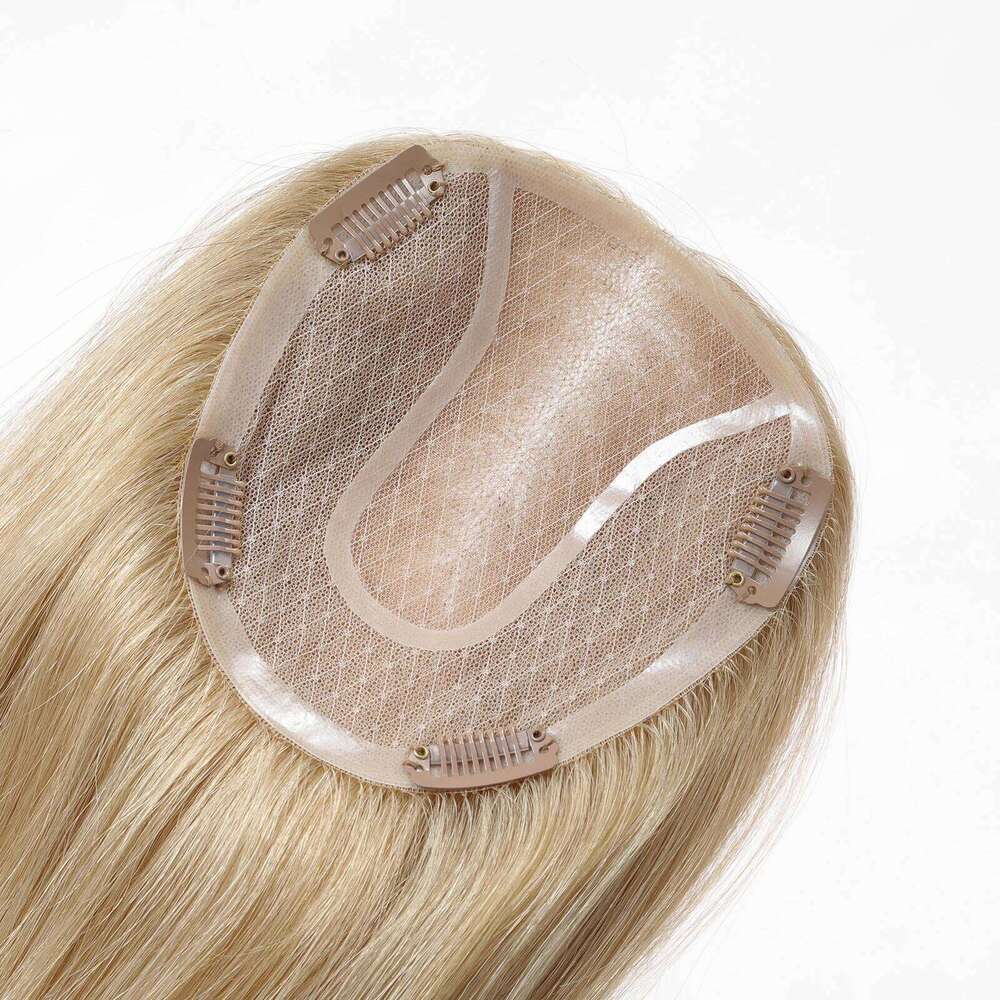 14inch Gray Blonde Mono Lace Base for Women 4 Clips Pieces with Thinning Natural Real Human Hair Toppers