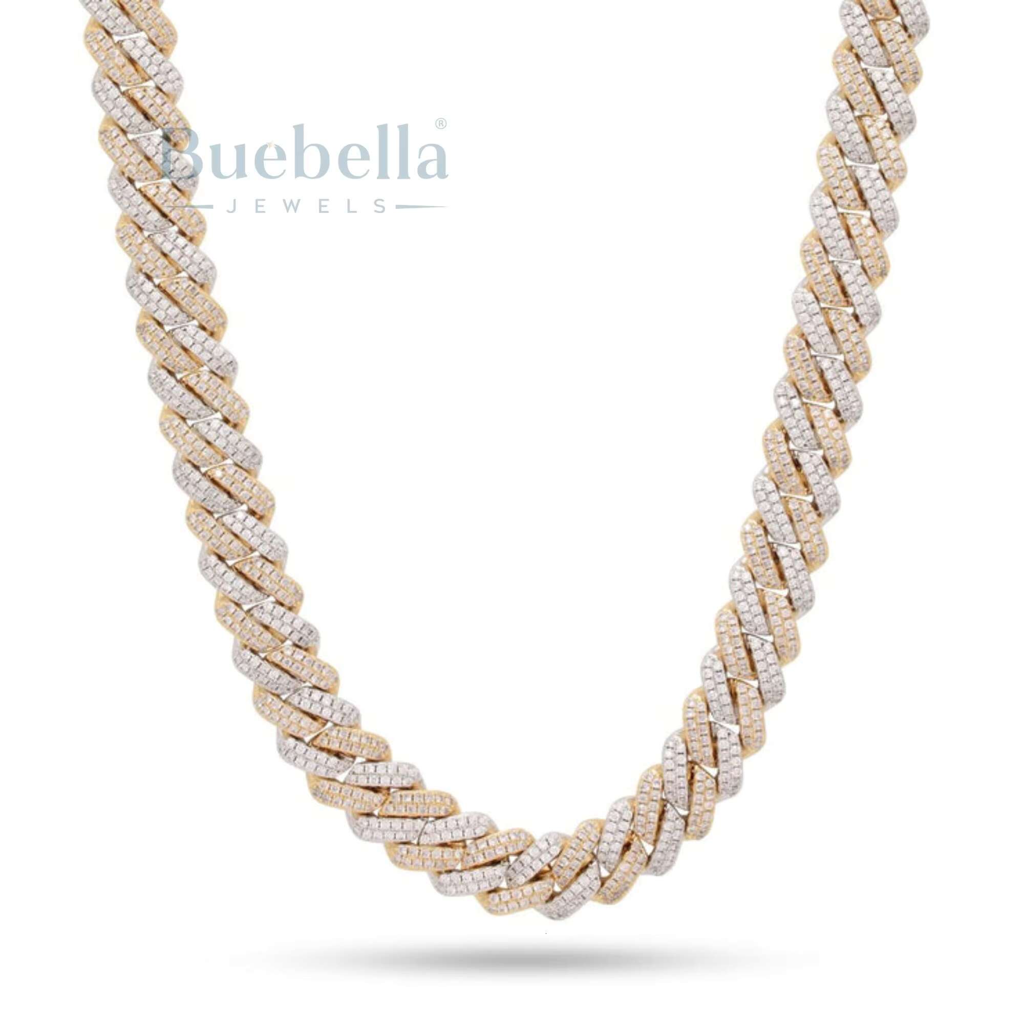 925 12mm Rapper Style Hip Hop Necklace Moissanite Diamond with 2 Row Prong Setting Miami Cuban Link Chain Jewelry for Men