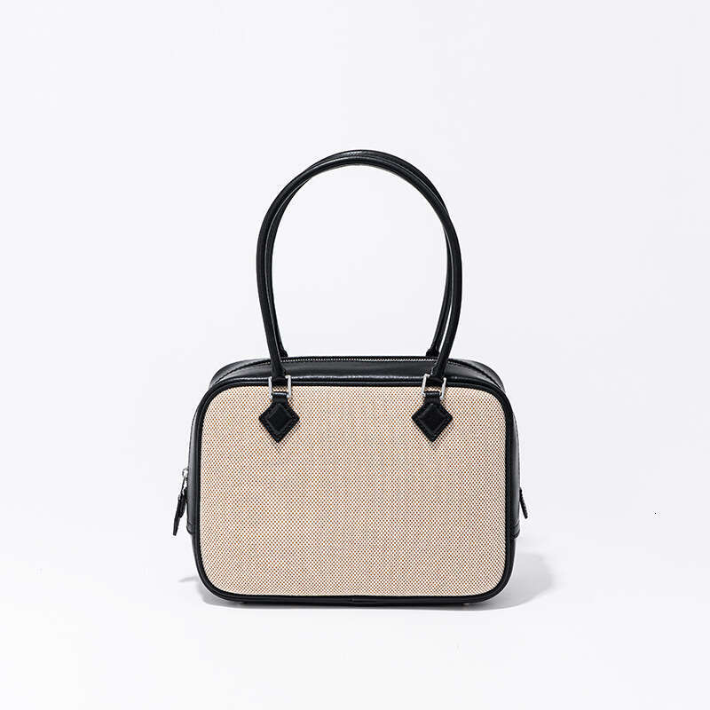 Luxury designer retro canvas patchwork niche feather bag simple high-end leather ladies portable shoulder bag