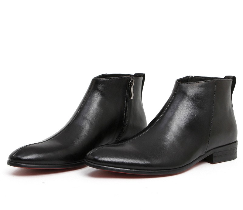 New British leather boots men's genuine leather business high-top leather shoes pointy short boots men