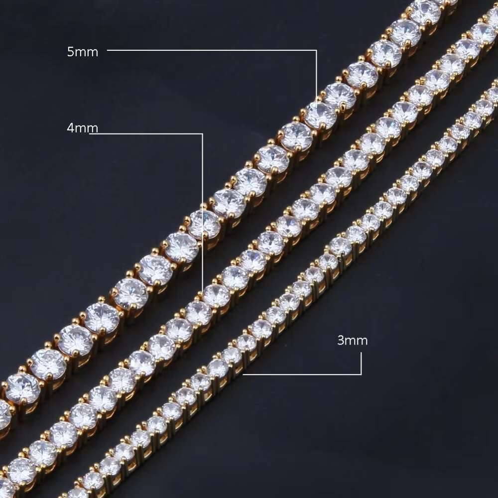 Hip Hop 3mm 4mm 5mm Tennis Chain 1 Row Cubic Zirconia Diamond Necklace 18k Gold Plated Tennis Necklaces Fine Jewelry