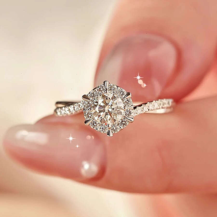 New 1 cara Imitation Moissanite Star Weave Hearts Eight Arrows Zircon White Gold Twist Arm Design Proposal Diamond Ring d03