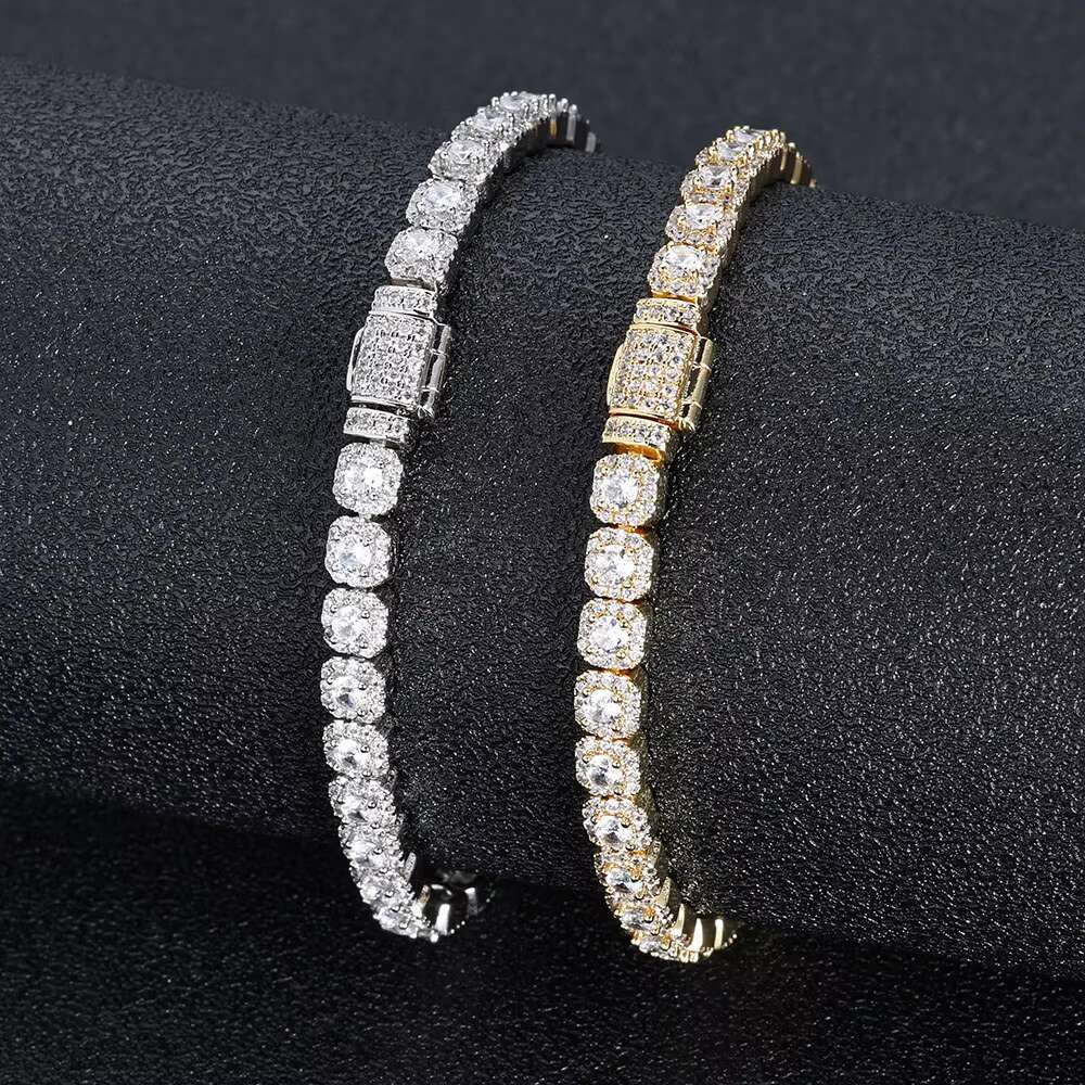 NUOYA 5mm High Quality Silver Gold Plated Clustered Tennis Chain Hip Hop Jewelry Iced Diamond Clustered Tennis Chain Necklace
