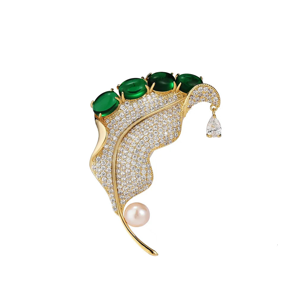 SUYU Green Leaf Brooch Vintage Imitation pearl Plant Brooch Atmospheric Fashion Accessories 250716