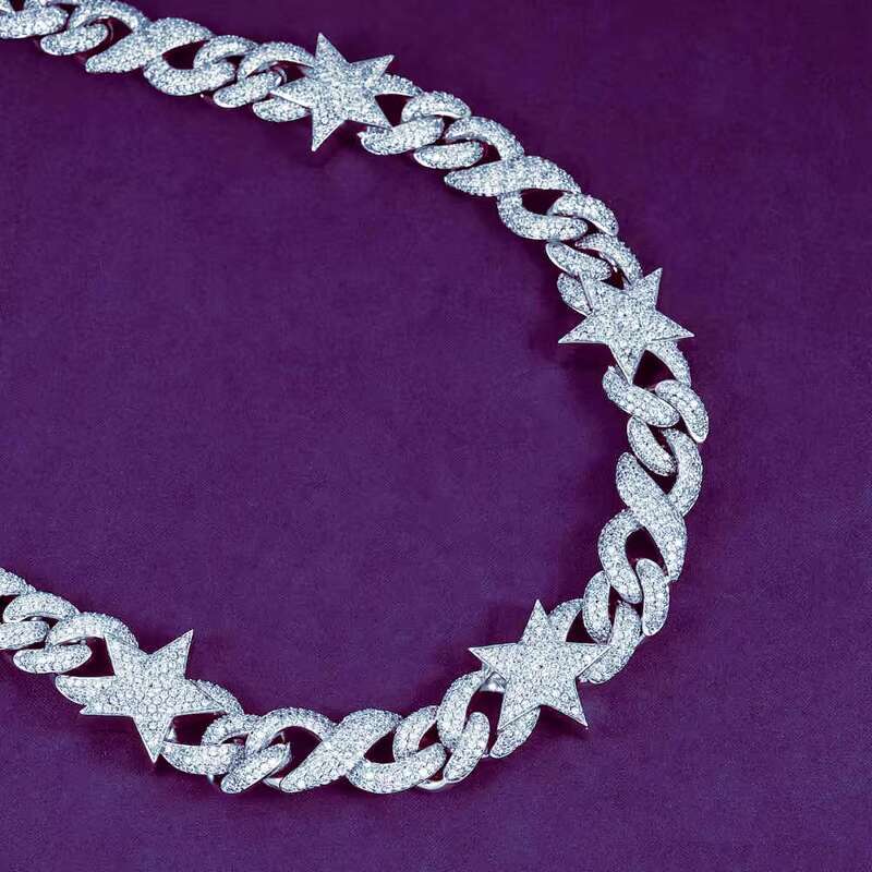 Hip Hop 15MM GRA Iced Out VVS D Color Moissanite 925 Sterling Silver Pass Diamond Tester Infinity Star Link Cuban Chain for Men