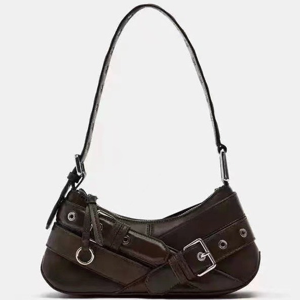 Fashionable and cool retro black new single shoulder underarm bag designer bag motorcycle rectangular bag women's single shoulder bag crossbody b