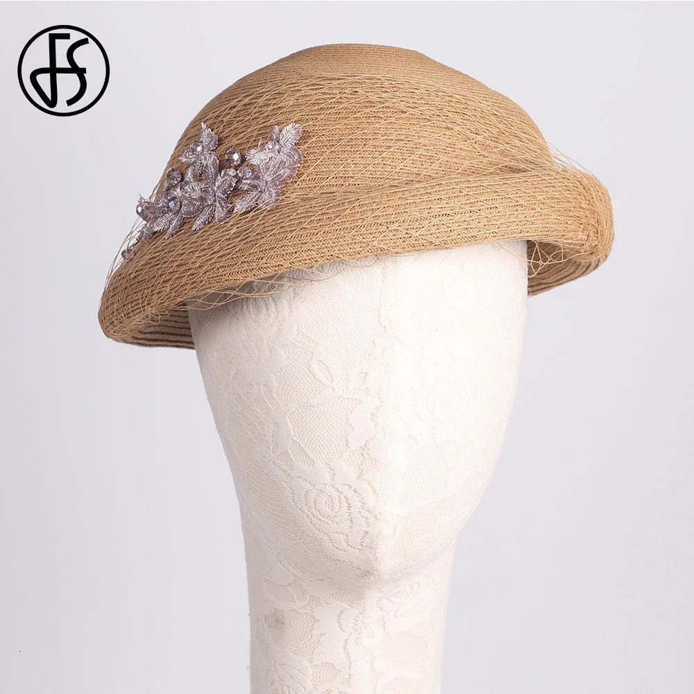 FS 2025 Summer Straw Fedora Camel Hat French Elegant Bow Fascinator Beret for Womens Cocktail Derby Party Church Wedding 250701