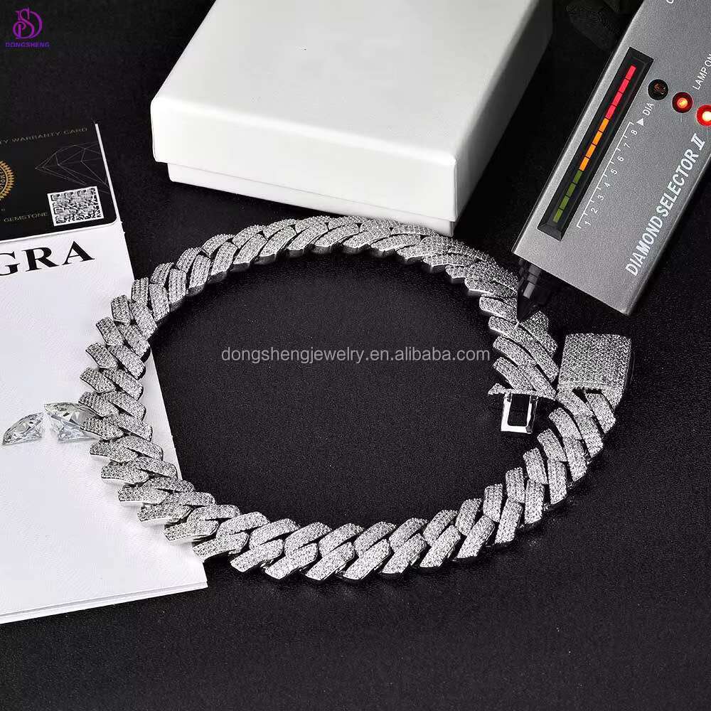 15mm 18mm Hip Hop Fine Jewelry Baguette Diamond Necklaces 925 Silver Bling Ice Out Vvs Moissanite Cuban Link Chain