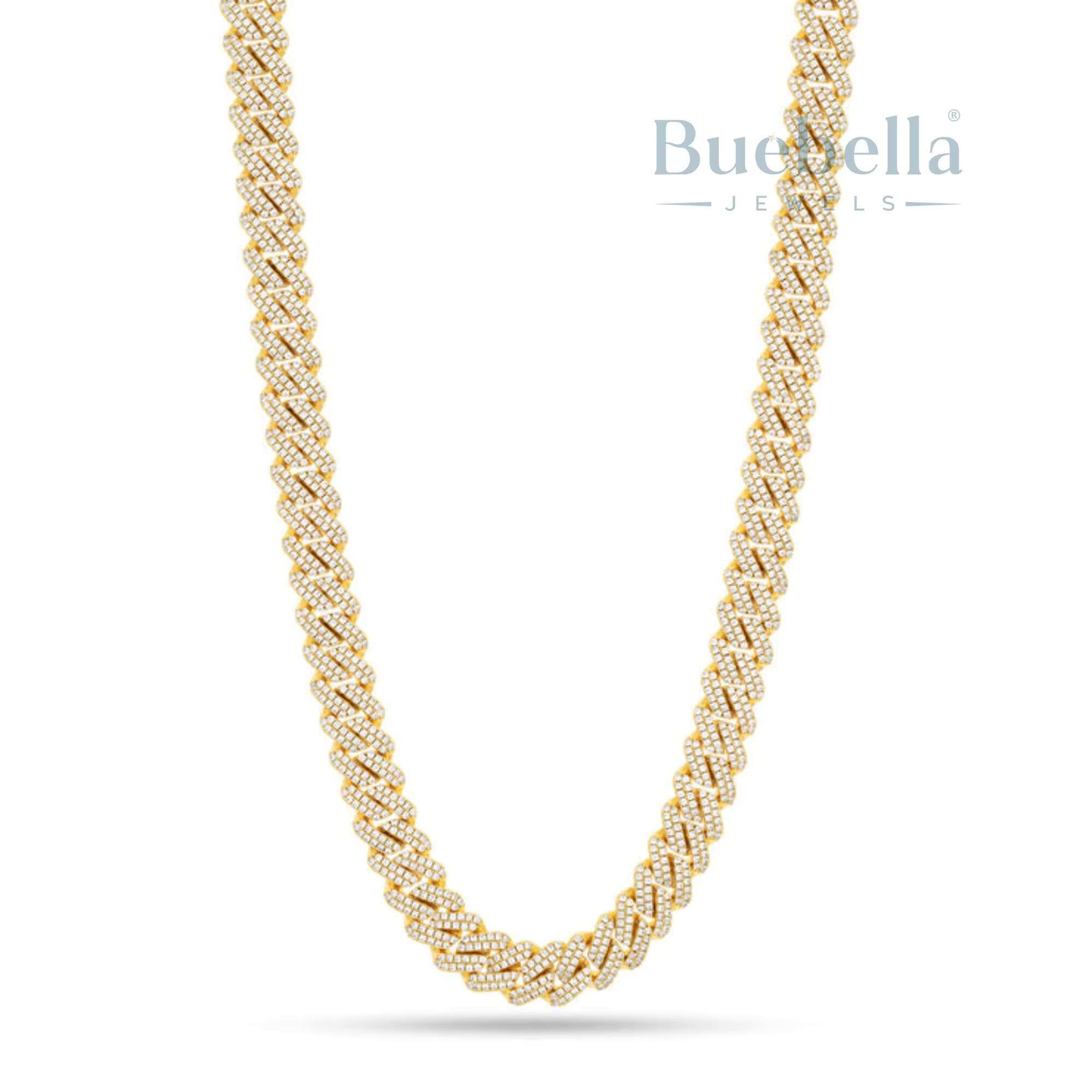 925 12mm Rapper Style Hip Hop Necklace Moissanite Diamond with 2 Row Prong Setting Miami Cuban Link Chain Jewelry for Men