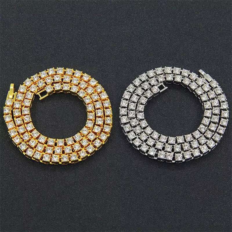 Factory Stock Hip Hop 3mm 4mm 5mm Alloy and CZ Rhinestone Iced Out Single Row Tennis Chain Necklace