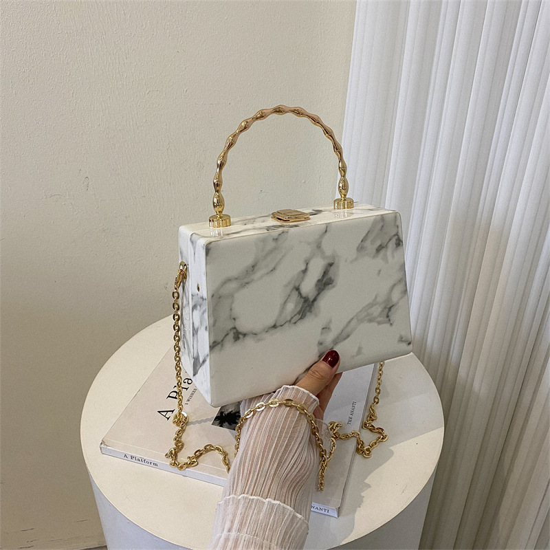 Foreign trade bag new fashion marble pattern crossbody bag PU trend printed handbag designer bag trend niche bag European and American style D box bag