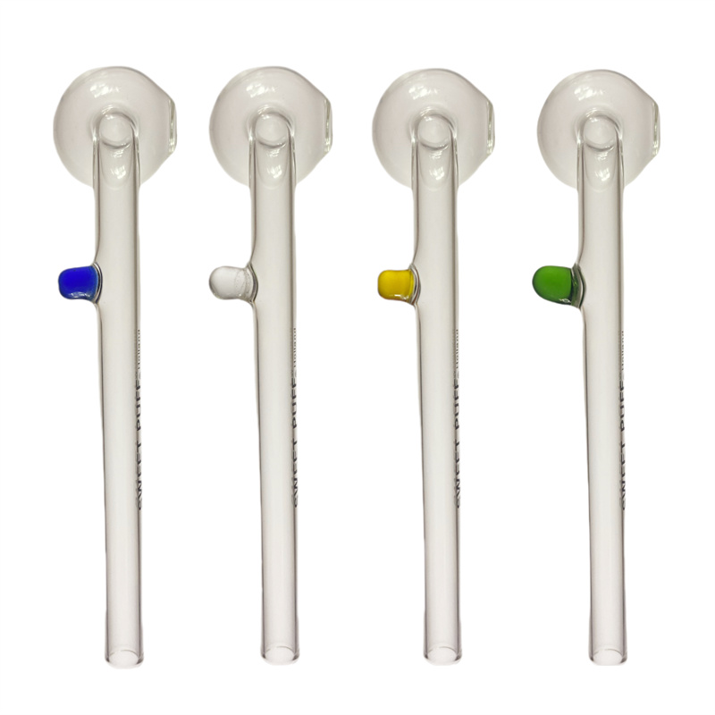 14cm Curved Glass Oil Burner Hand Pipe SP Bent Smoking Pipe With 3cm Big Bowl Standing Sit Dot Feet With logo