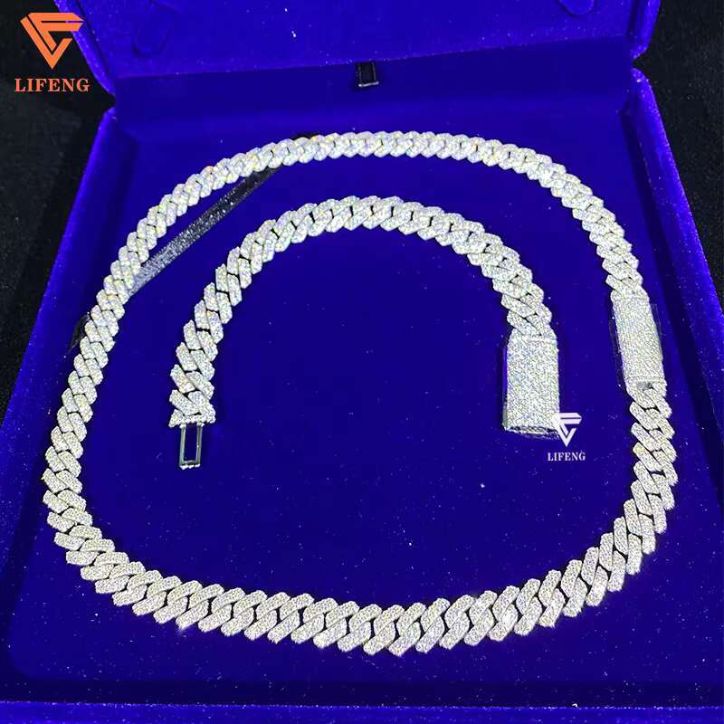 Trendy 925 Solid Silver Classic 2 Row Cuban Necklace 10mm-14mm Wide Link Chain Pass Diamond Hip Hop Rapper Moissanite Necklace