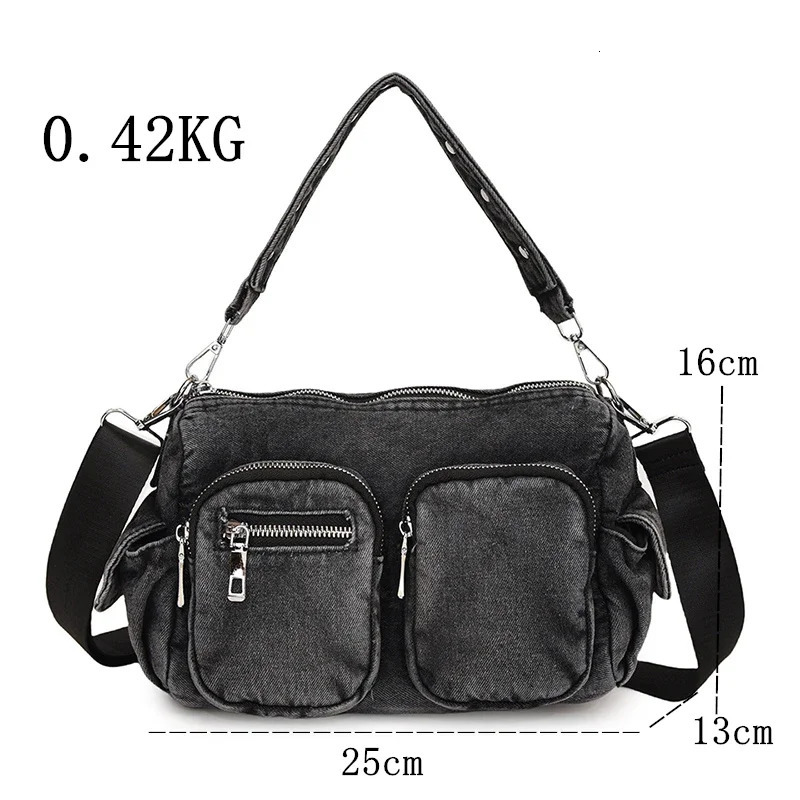 Denim Vintage Crossbody Shoulder Bag Fashion Retro Jeans Tote Bags Large Capacity Multiple pockets Handbags Women Satchel bag 250628