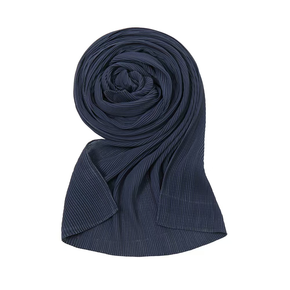 T1144 Pearl Chiffon Pleated Solid Color Scarf Women's Solid Color Toothpick Crumpled Headscarf