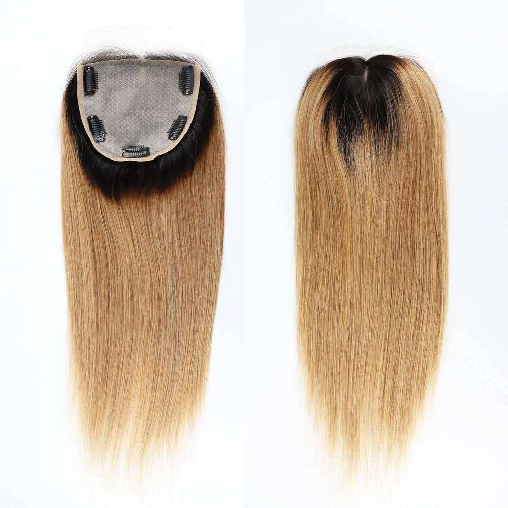 5x5'' Ombre Topper Skin Base Remy Human Hair Silk Top PU around with Clips Natural Scalp Look Lace Front for Women