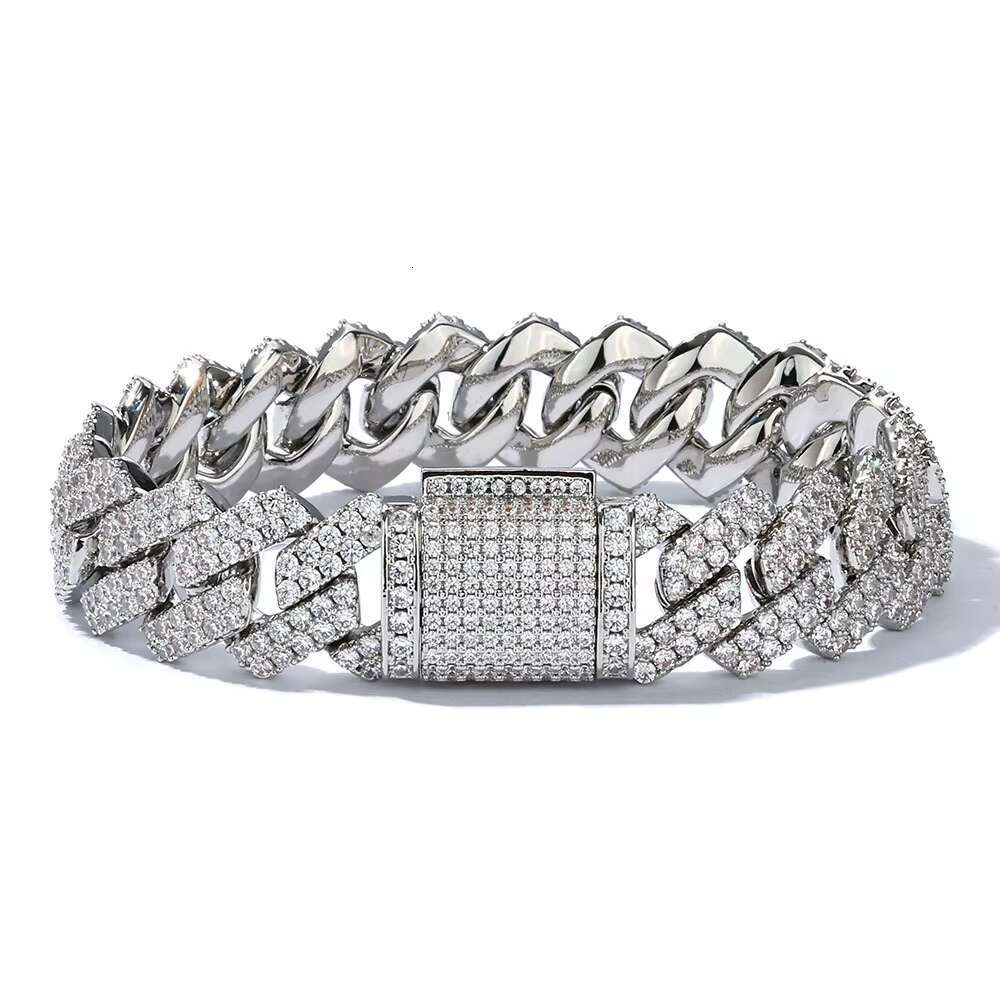 European American Hip-Hop Mens Micro-Inlaid 14mm Mosan Diamond S925 Silver Cuban Bracelet Cross-Border Jewelry Wholesale