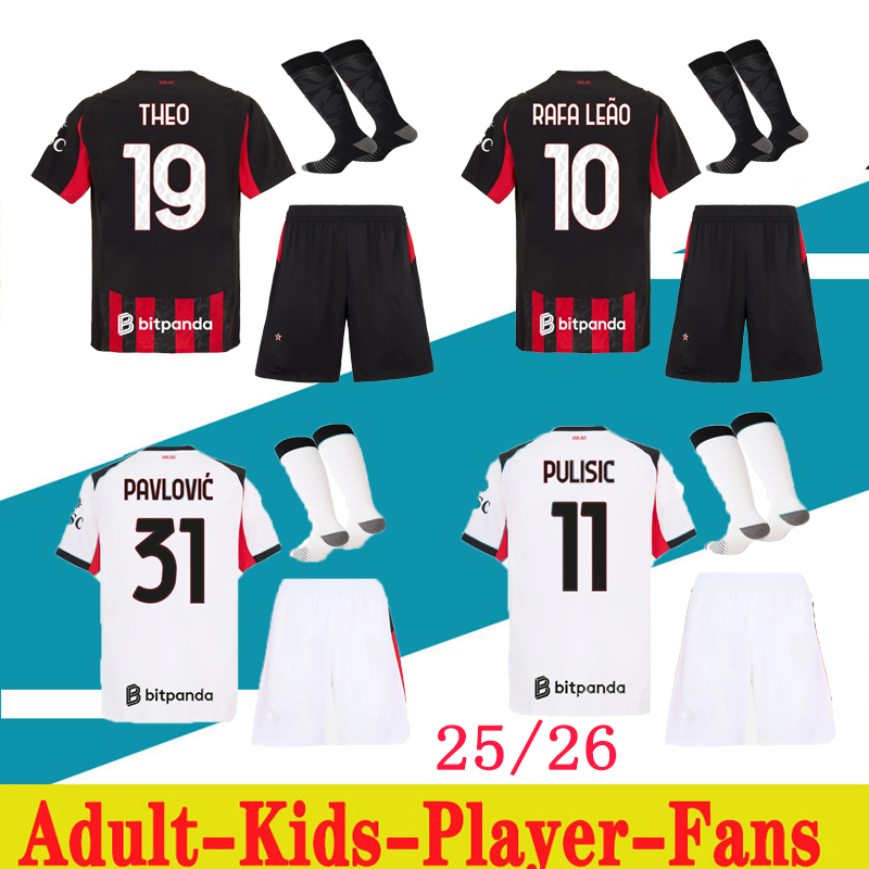 25 26 Milans PULISIC TONALI Adult soccer jerseys REBIC THEO REIJNDERS RAFA LEAO 2025 A C football shirts MORATA men kids kit Uniforms