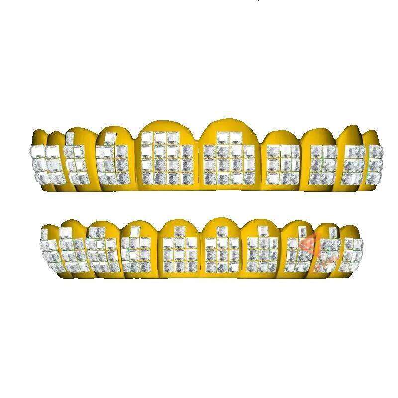 Teeth Custom Sterling Sliver Princess Cut Dia Grillz Iced Out VVS Moissanite Women and Men Hip Hop Jewelry