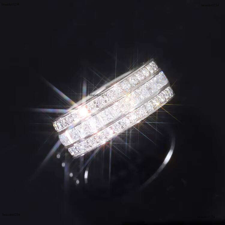 Professional Custom Jewelry 3 Rows Round Moissanite S Sier Plated White Gold Engagement Rings for Women Men Daily