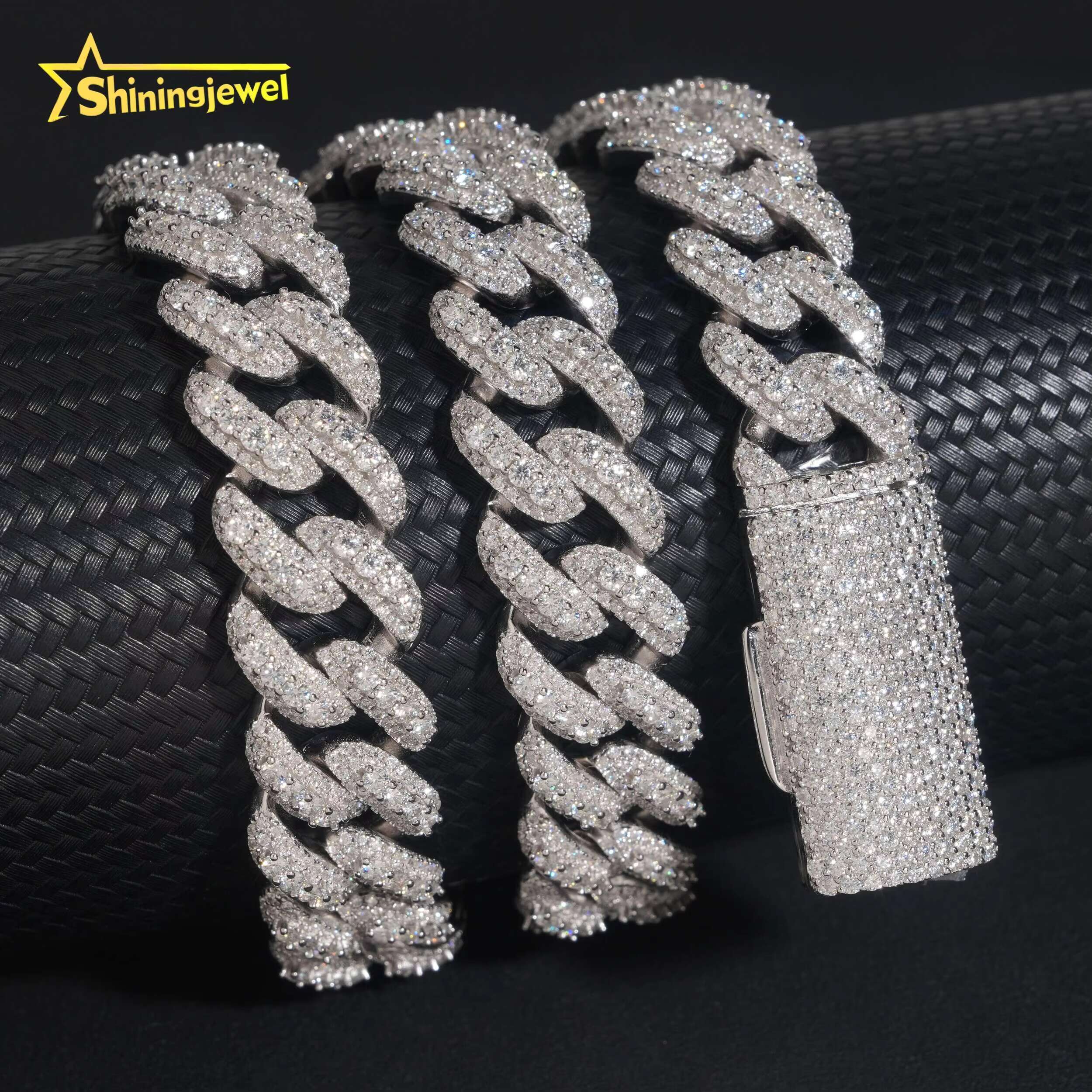 Large Stock 15mm Wholesale 925 Sterling Silver Hip Hop Jewelry Men Necklace Iced Out Moissanite Diamond Cuban Link Chain
