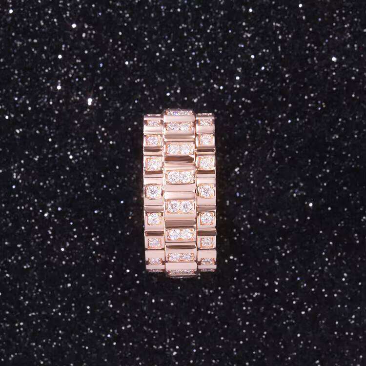 Distinctive Fashion Jewelry 10k Rose Gold Plated Wedding Band Full Eternity VVS Moissanite Dia Ring for Hiphop Rapper