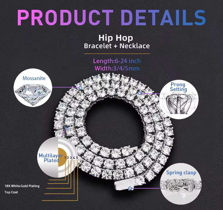 Cheapest Price Hip Hop 925 Silver Gra VVS Moissanite Diamond Tennis Chain 3MM 4MM 5MM Necklace Bracelet Men Women Fine Jewelry