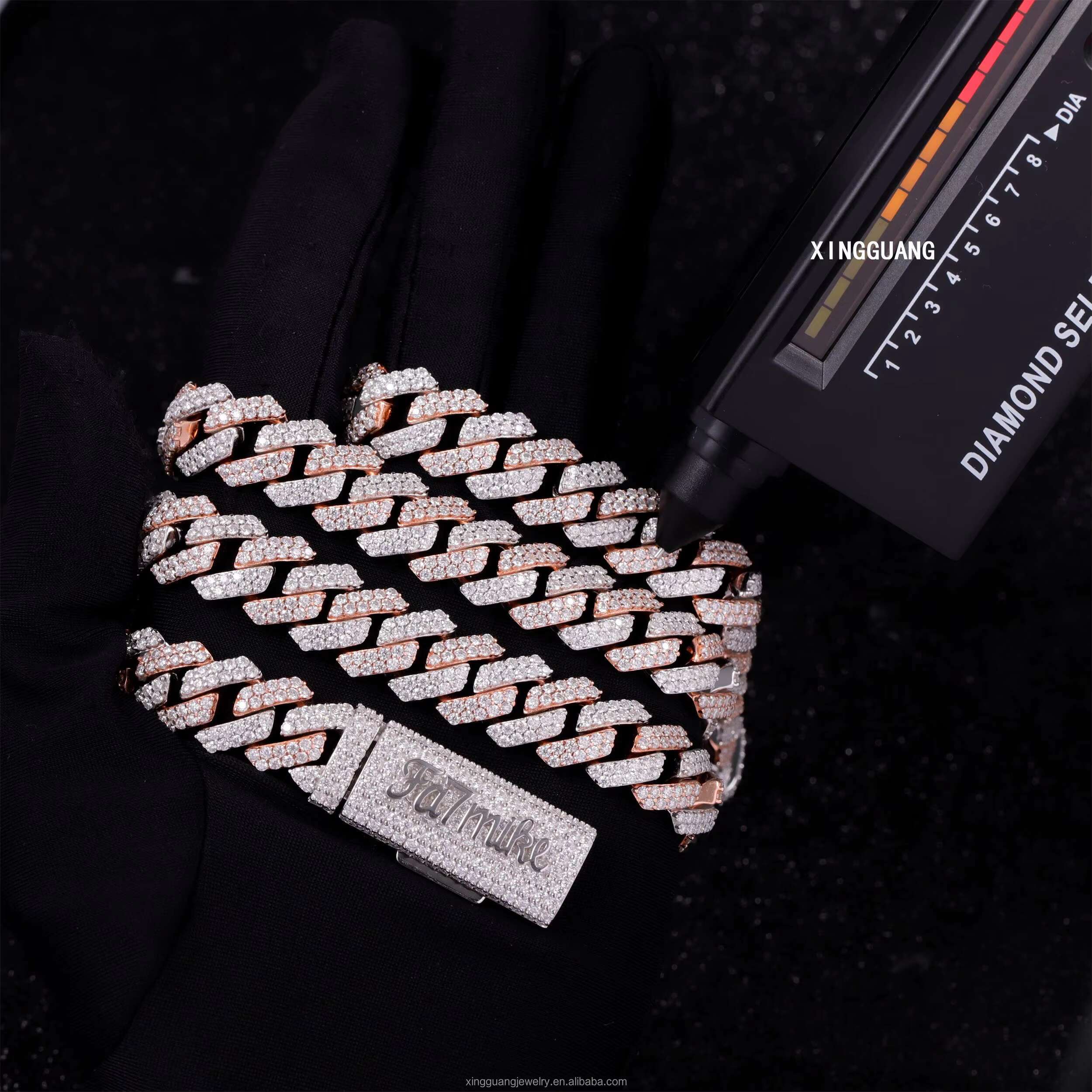 Two Tone Iced Out Moissanite Cuban Link Chain for Men 12mm Custom Name Clasp 925 Sterling Silver Cuban Chain Hip Hop Necklace