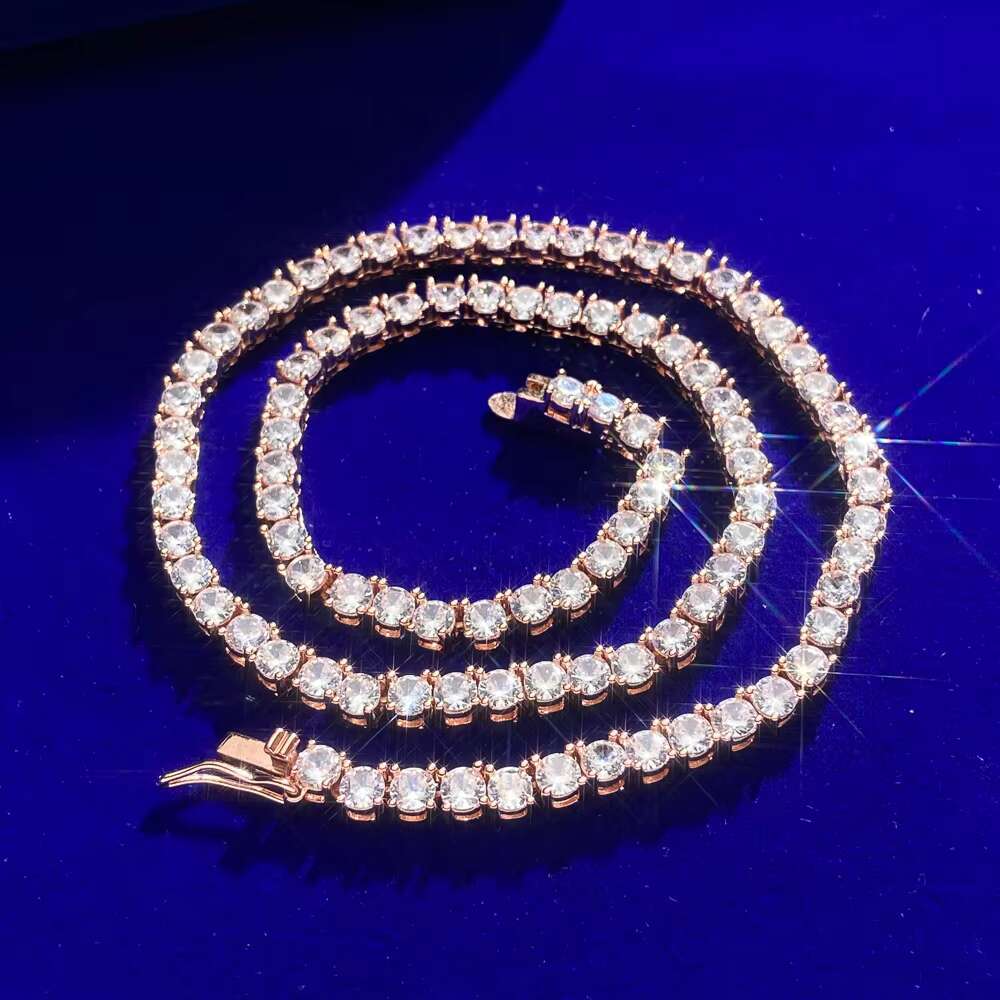 Trendy High-end Jewelry Hip Hop 925 Silver 4mm Multi-color Iced Out High Quality VVS Moissanite Tennis Chain for Necklace