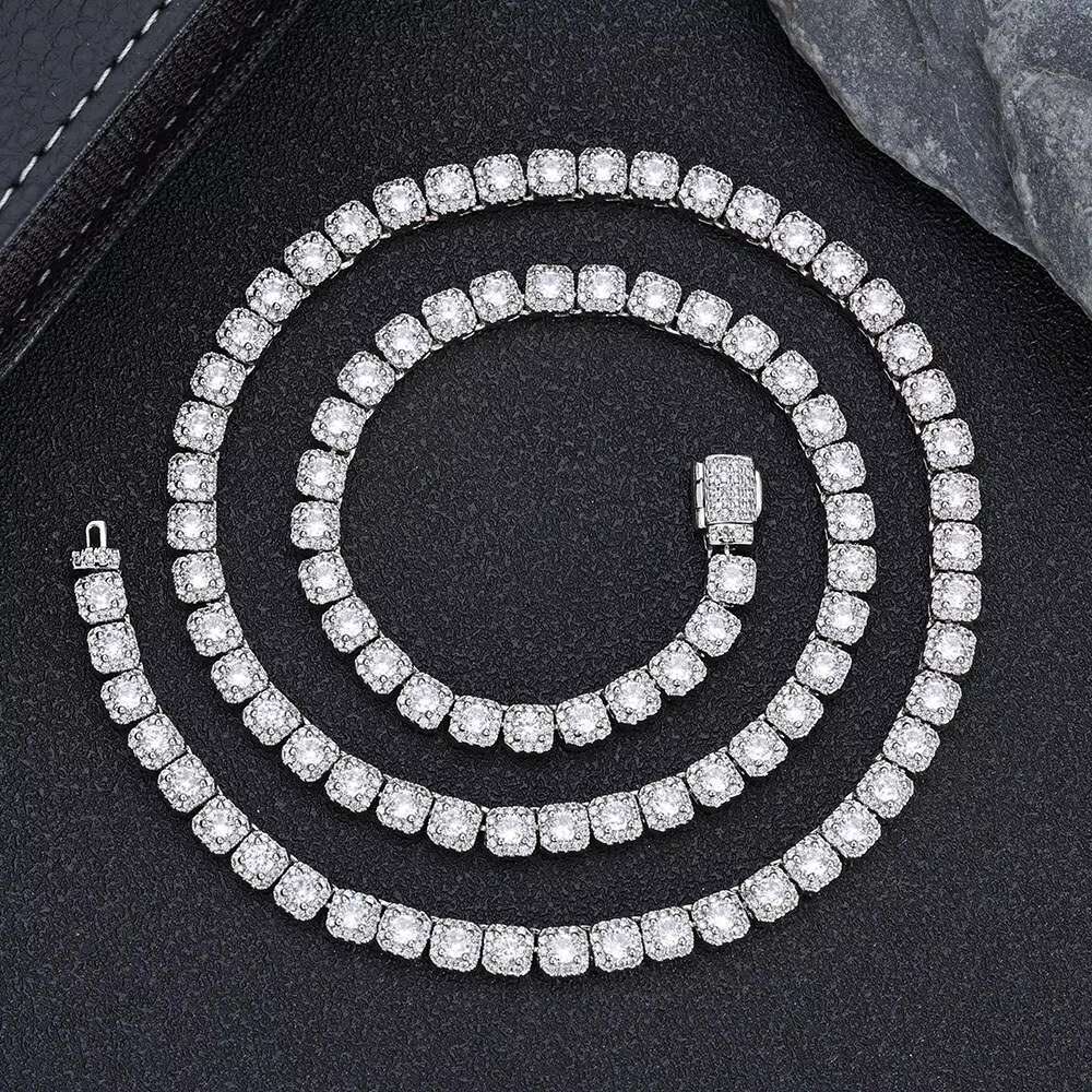 NUOYA 5mm High Quality Silver Gold Plated Clustered Tennis Chain Hip Hop Jewelry Iced Diamond Clustered Tennis Chain Necklace