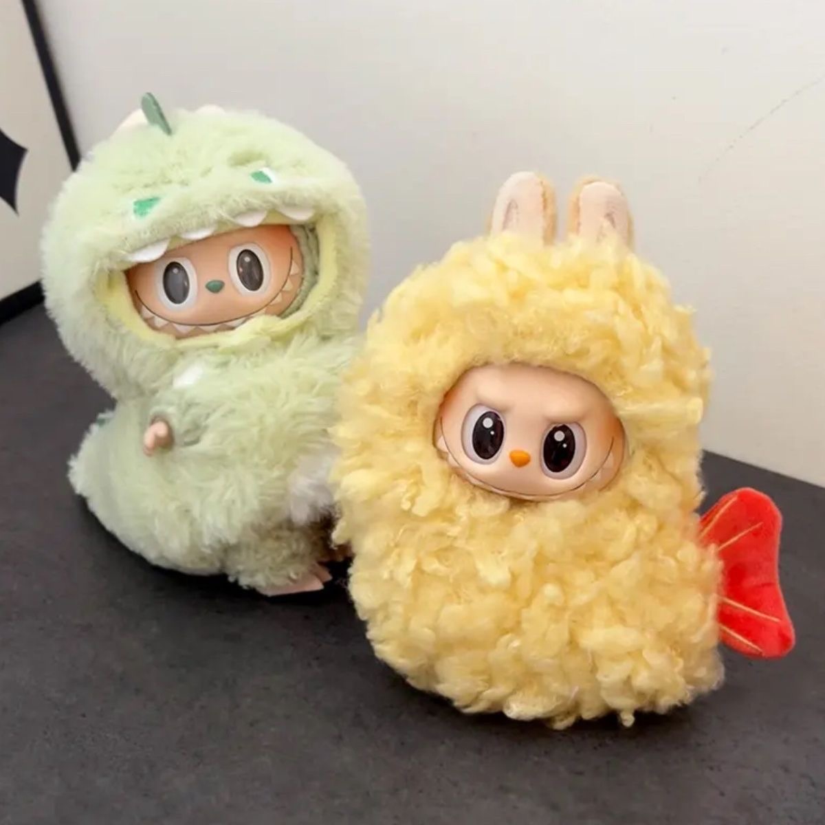 For Labubu Cute Doll Clothes Fried Shrimp Onesie 1st 2nd 3rd Gen 17cm Labubu Sitting Party Yellow Outfit Doll Accessories