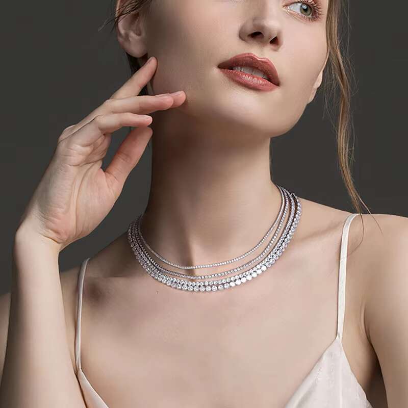 1.5mm - 4mm Fine Jewelry Choker Round Cubic Zirconia Cz 925 Sterling Silver Tennis Chain Necklaces