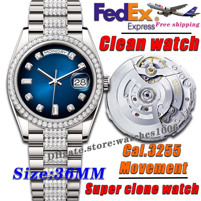 womens watch Clean Factory watch Luxury watch day date Cal.3255 Movement Diamond Designer Watch 36MM High quality watch Automatic mechanical Stainless steel watch