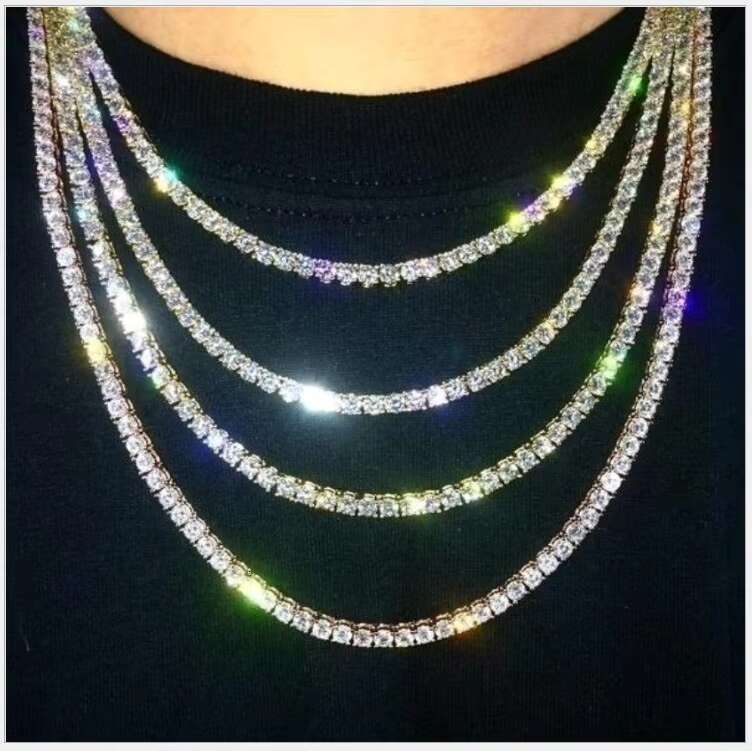 Hiphop Tennis Chain Necklace Alloy Plated Gold Twinkling Cz Tennis Necklace Choker Bling Diamond Crystal Necklace