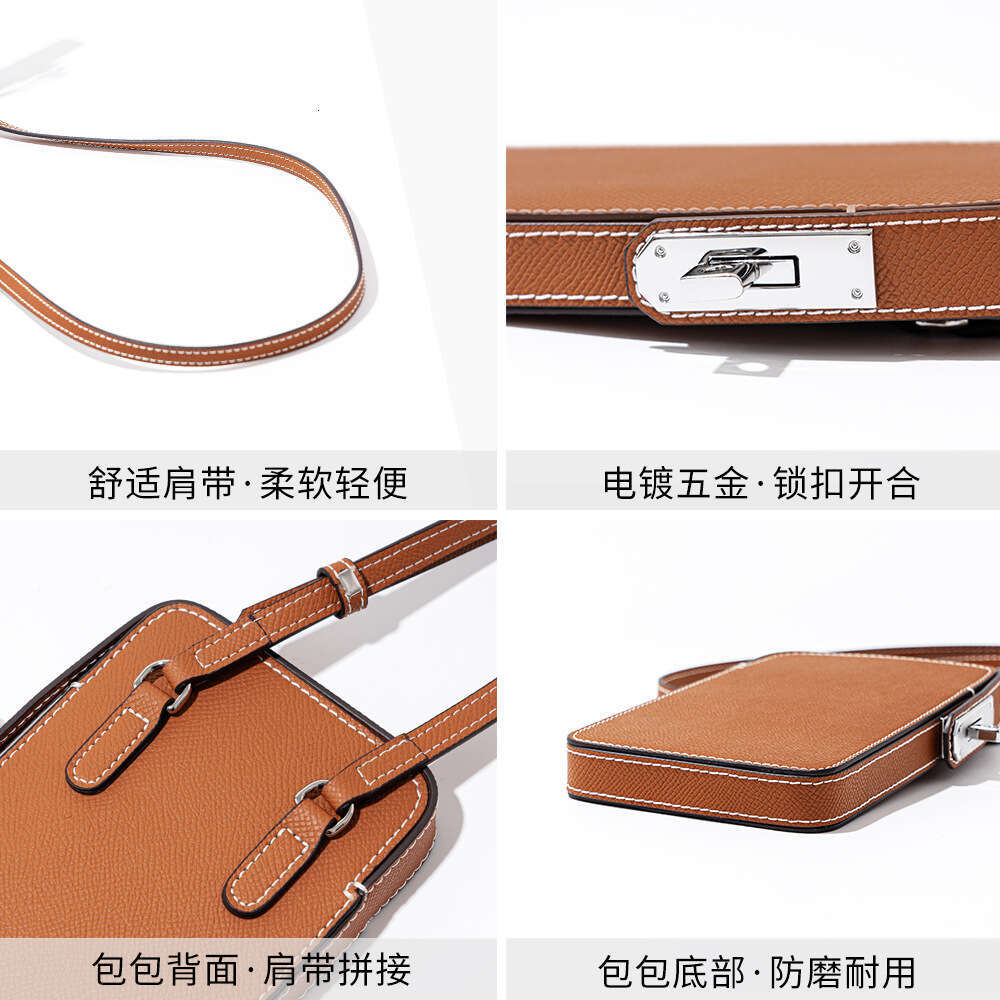 Luxury Designer New Fashion Versatile Lock Buckle Phone Palm Print Genuine Leather Box Simple Solid Color Crossbody Mini Bag For Women