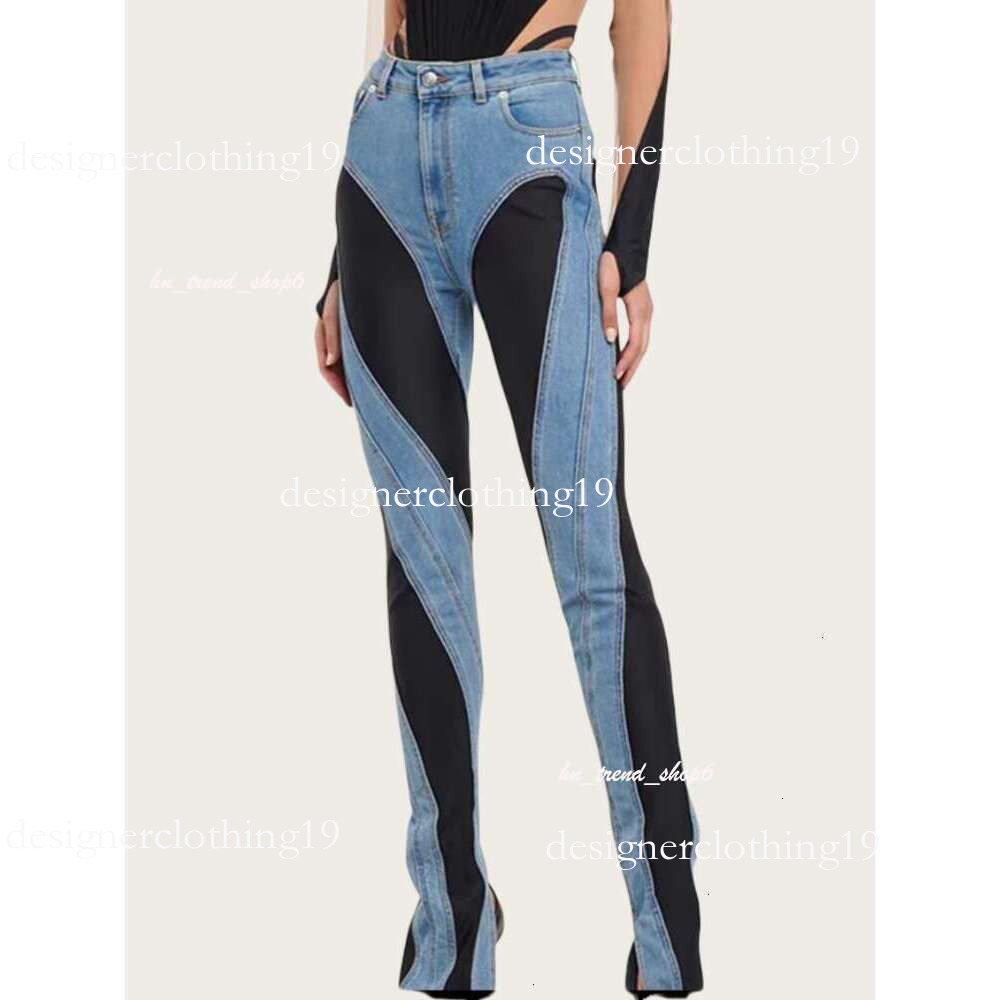 Jeans Womens Designer Trouser Legs Open Fork Tight Capris Denim Trousers Add Fleece Thicken Warm Slimming Jean Pants Brand Women Clothing Embroidery Mugler f65 35