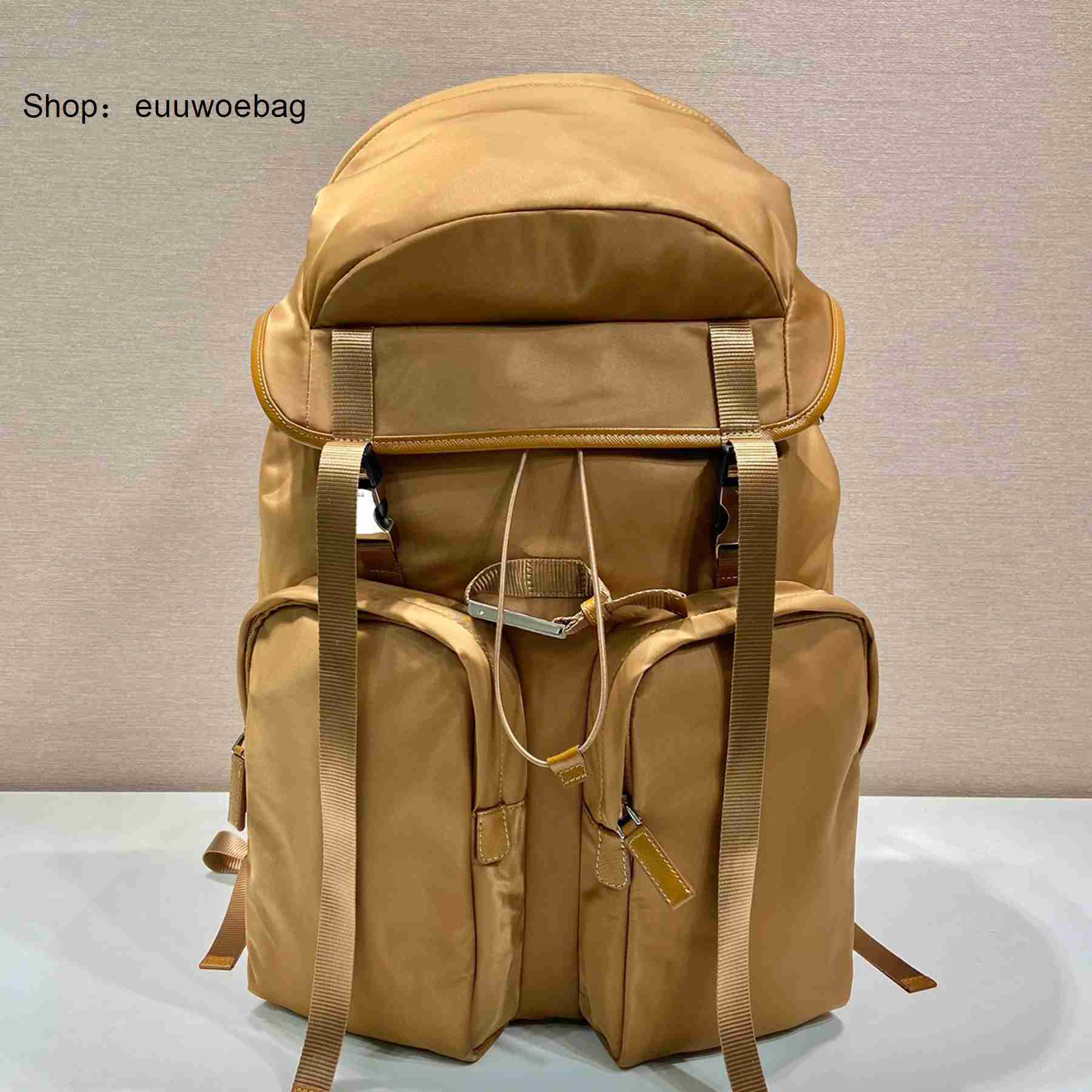 New 10a Nylon and Leather Backpack Luxury Designer Genuine Leather Silver Hardware Shoulder Bag Adjustable Woven Nylon Straps Handbag Zipper Pocket Clutch Bag