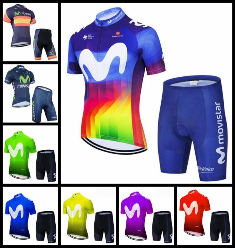 movistar team Cycling Short Sleeves jersey summer mountain bike kit breathable quickdry men racing shirts shorts sets H051201941351898527