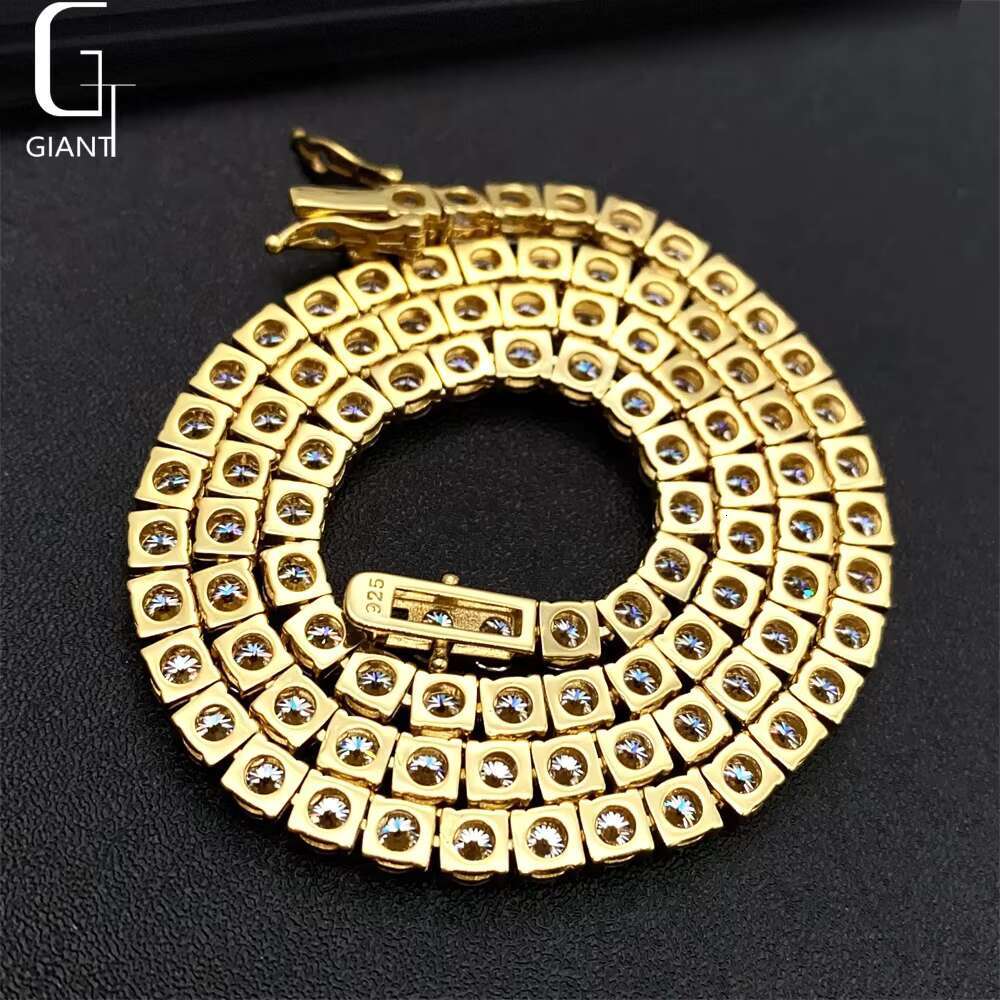 New Arrival 3mm 4mm Moissanite Tennis Necklace Hip Hop Fine Jewelry 925 Silver Diamond Tennis Link Chain Necklace