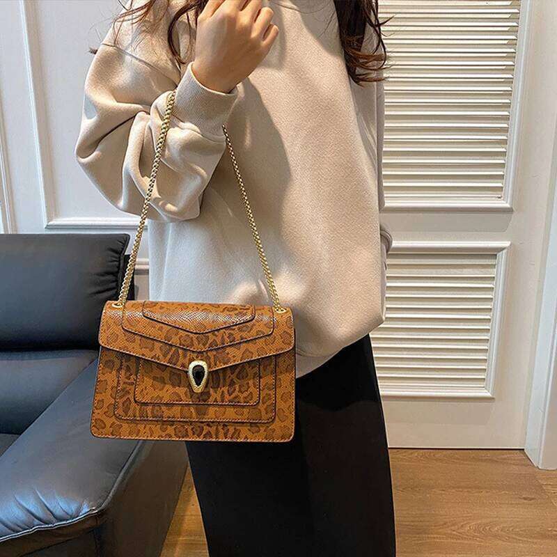 Women's Small Square Design Crocodile Leather Shoulder Gem Buckle Flap Crossbody Bag Evening Chain Handbag - view 5