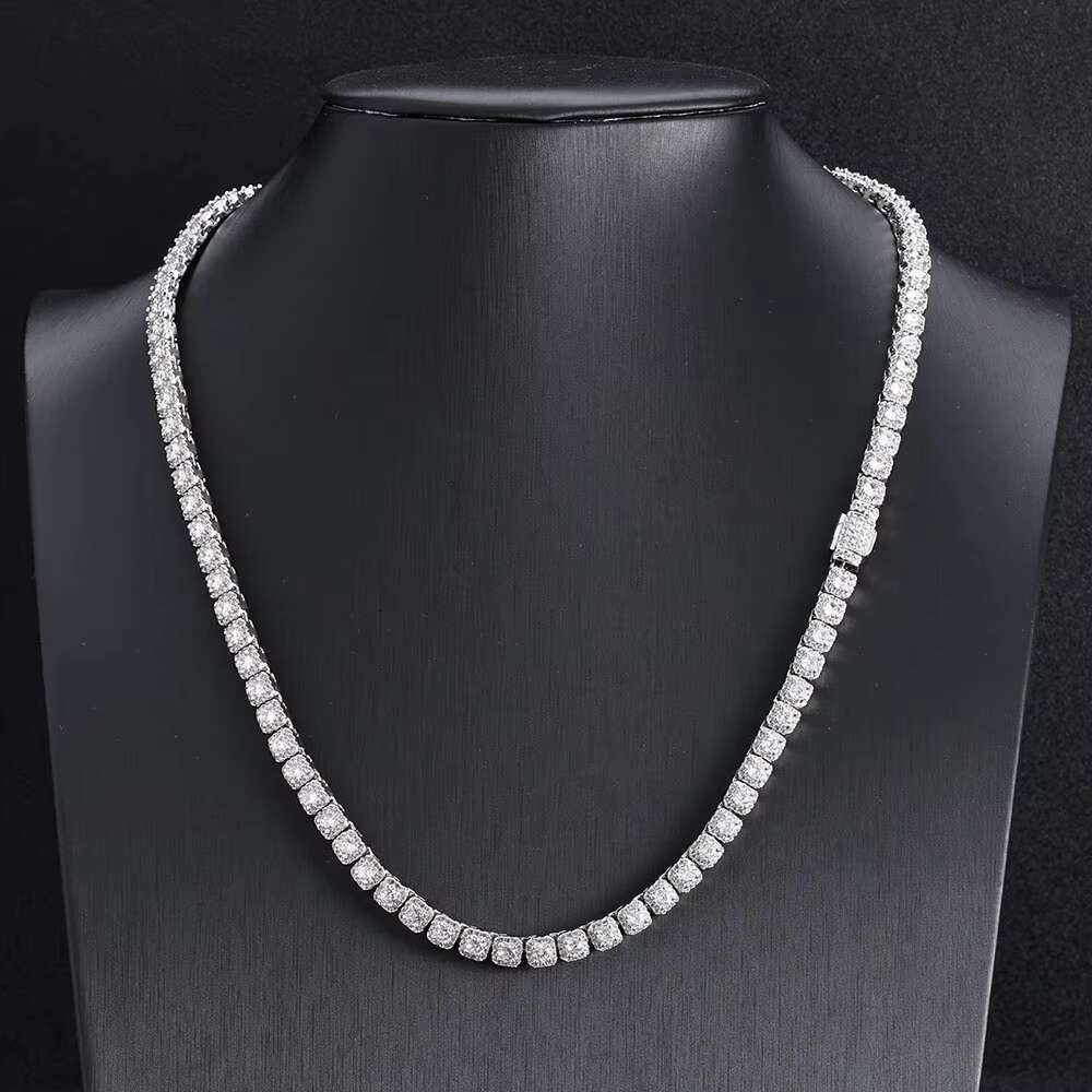 NUOYA 5mm High Quality Silver Gold Plated Clustered Tennis Chain Hip Hop Jewelry Iced Diamond Clustered Tennis Chain Necklace