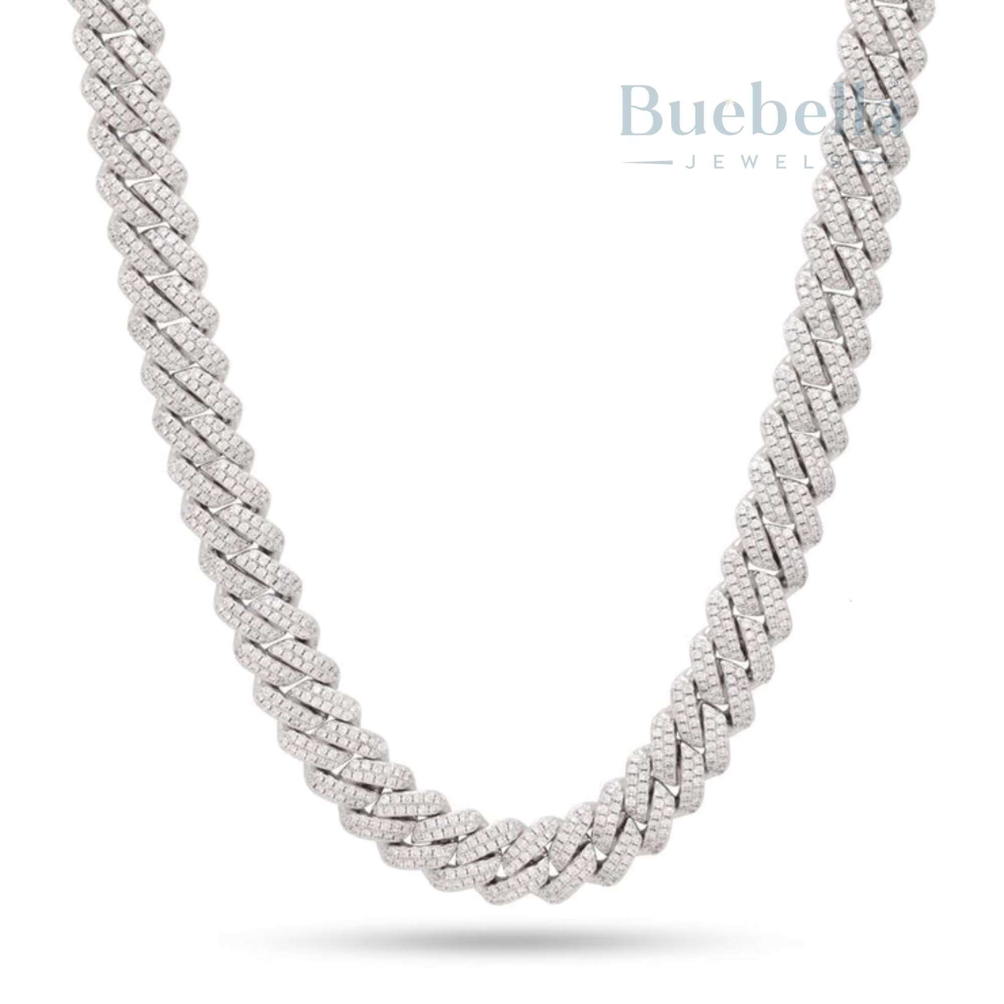 925 12mm Rapper Style Hip Hop Necklace Moissanite Diamond with 2 Row Prong Setting Miami Cuban Link Chain Jewelry for Men