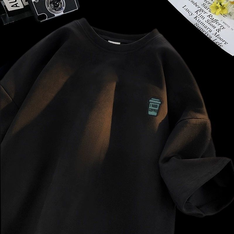 220g Heavyweight Short Sleeve T-shirt Designer Short Sleeves For Men Summer American Retro Trendy Printed Loose Top Suede Half Sleeve