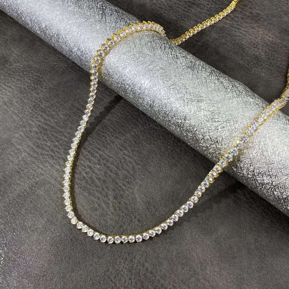 Hot Sell Hiphop Chain 4mm Setting CZ 3 Prong Tennis Chain Necklace Silver Color Yellow Zircon Women Necklace
