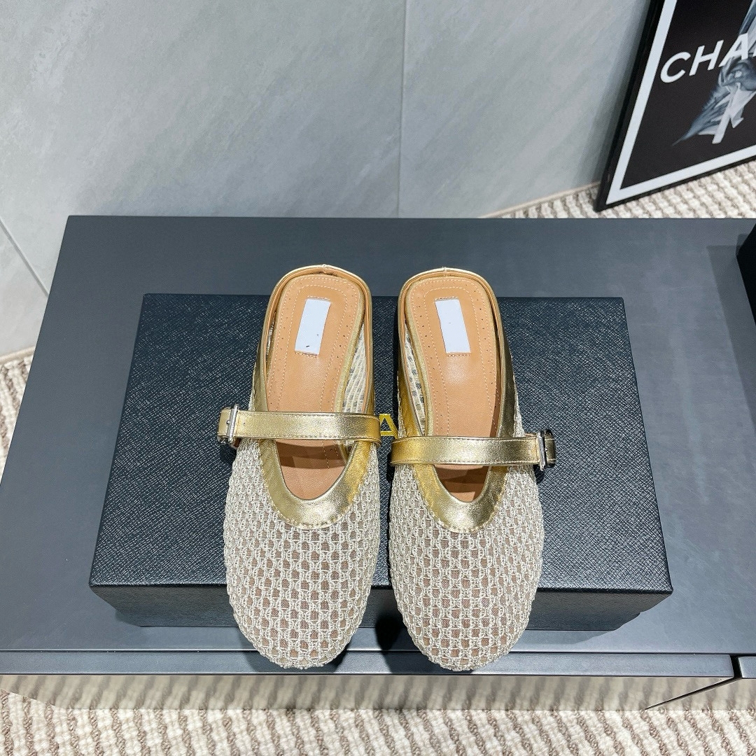 2025 Brand A Designer Ballet half-drag woven net horizontal band Colorful Spring Single Shoe Series Original complete set packaging 35-42 sheepskin foot pads